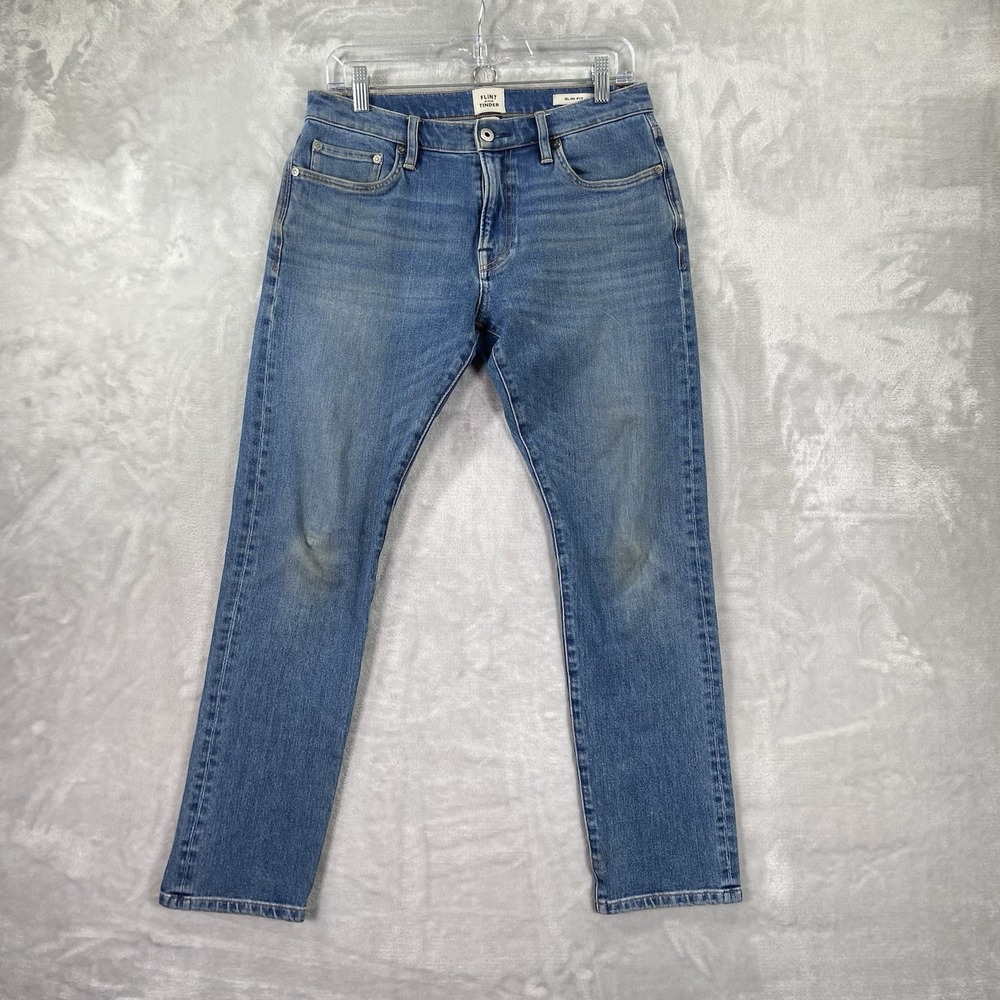 Flint and Tinder Jeans Mens 30x28 Slim Fit Faded Stretch Denim Blue Low Rise